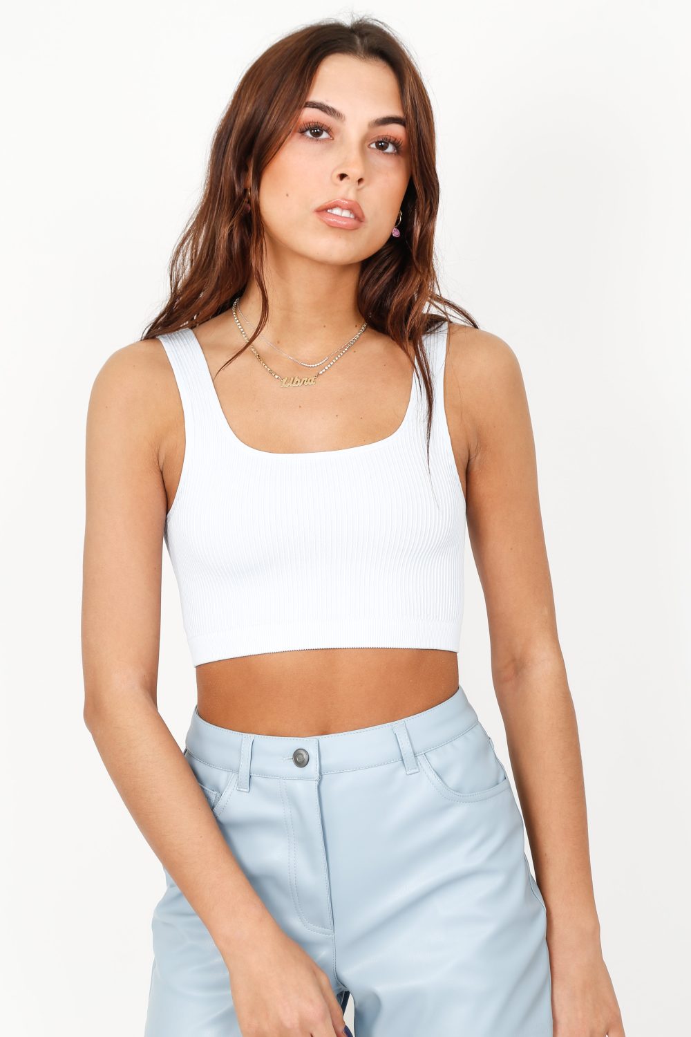 Cropped Rib Tank - Sky Blue Discount